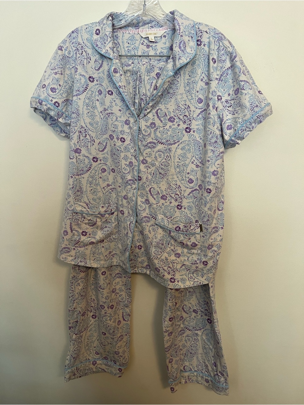 Shabby Chic Light Blue and Lavender Paisley Short Sleeve Pajama Set